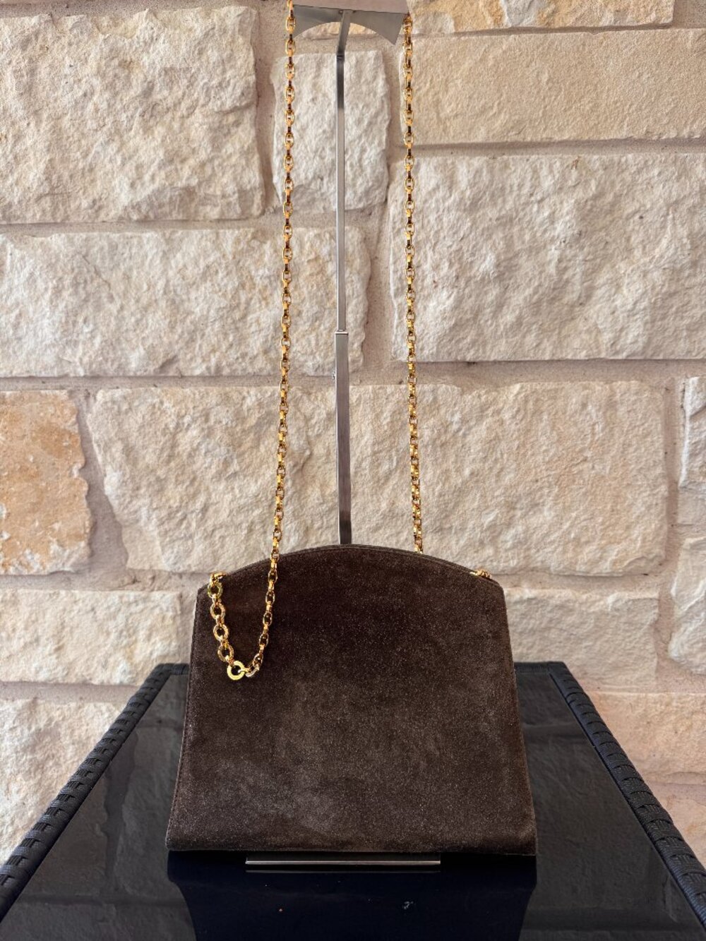 Salvatore Ferragamo Brown Suede Chain Shoulder Bag